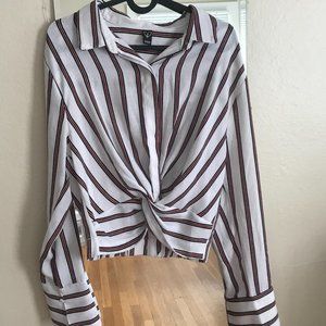 [LIKE NEW] Cropped Striped V-Neck Blouse Long